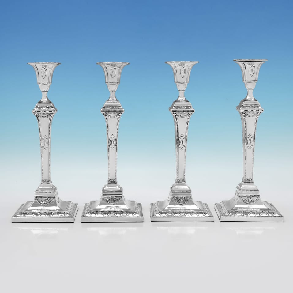 Antique Sterling Silver Set of four Candlesticks - Luke Proctor & Co., hallmarked in 1785 Sheffield - George III