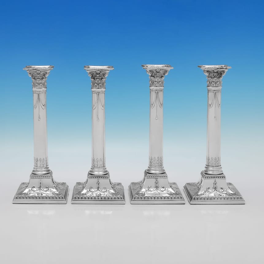 Antique Sterling Silver Candlesticks - George Ashford & Co, hallmarked in 1777 London - George III
