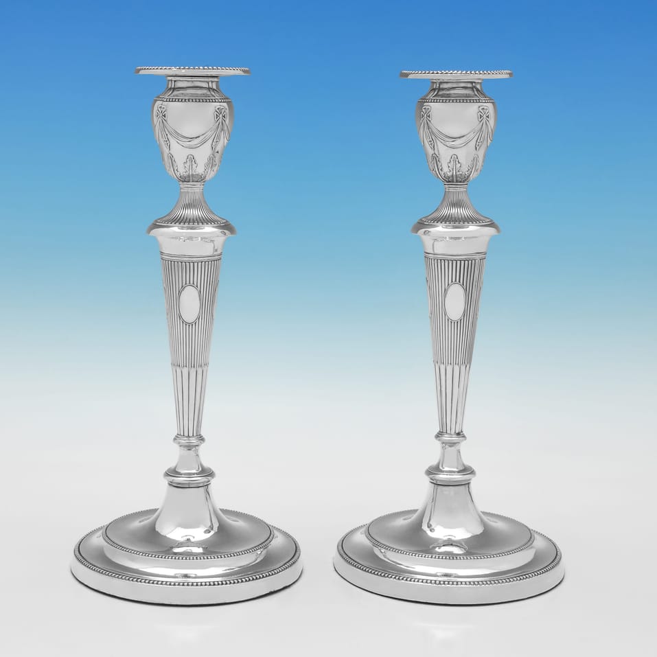 Antique Sterling Silver Pair of Candlesticks - Thomas Lamborn, hallmarked in 1792 Sheffield - George III