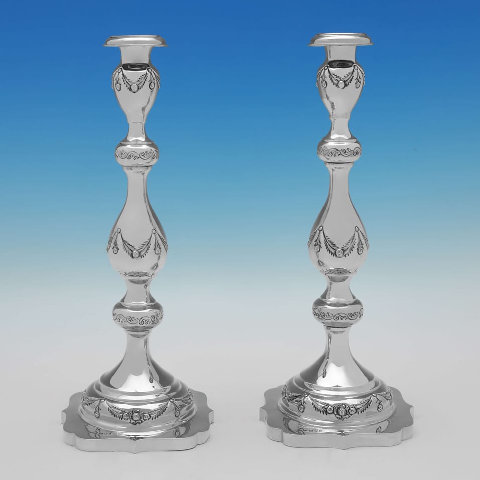 Antique Sterling Silver Pair of Candlesticks - Morris Salkind, hallmarked in 1923 London - George V