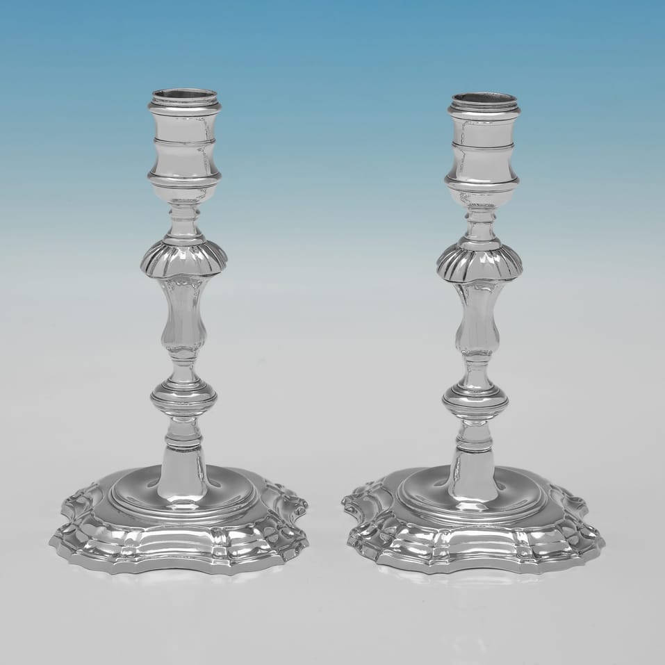 Sterling Silver Pair of Cast Candlesticks - J. B. Chatterley & Sons Ltd., hallmarked in 1961 Birmingham - Elizabeth II