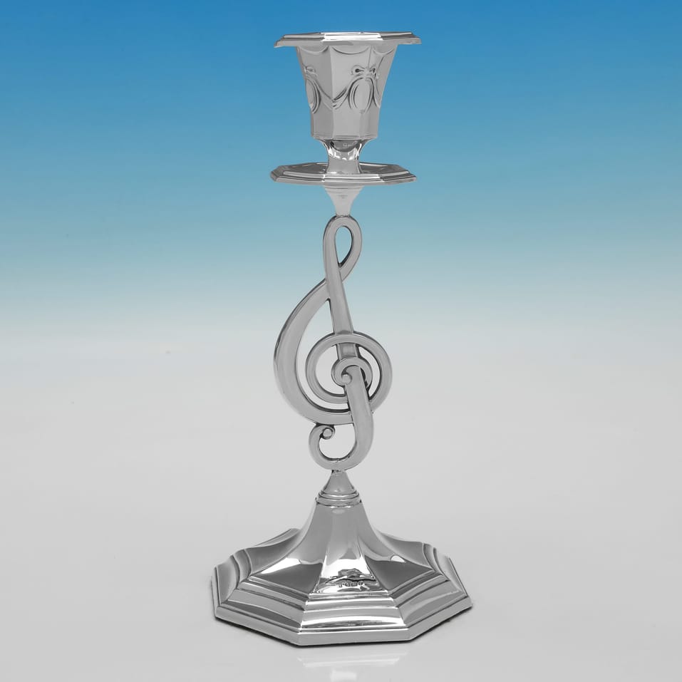 Antique Sterling Silver Pair of Music Related Candlesticks - John Round & Son Ltd., hallmarked in 1898 London - Victorian - Image 2