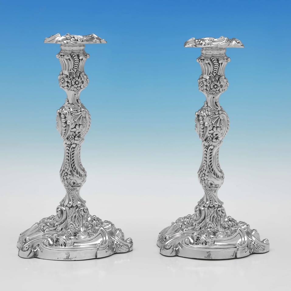 Antique Sterling Silver Pair of Candlesticks - Kirkby Waterhouse & Co., hallmarked in 1816 Sheffield - Regency