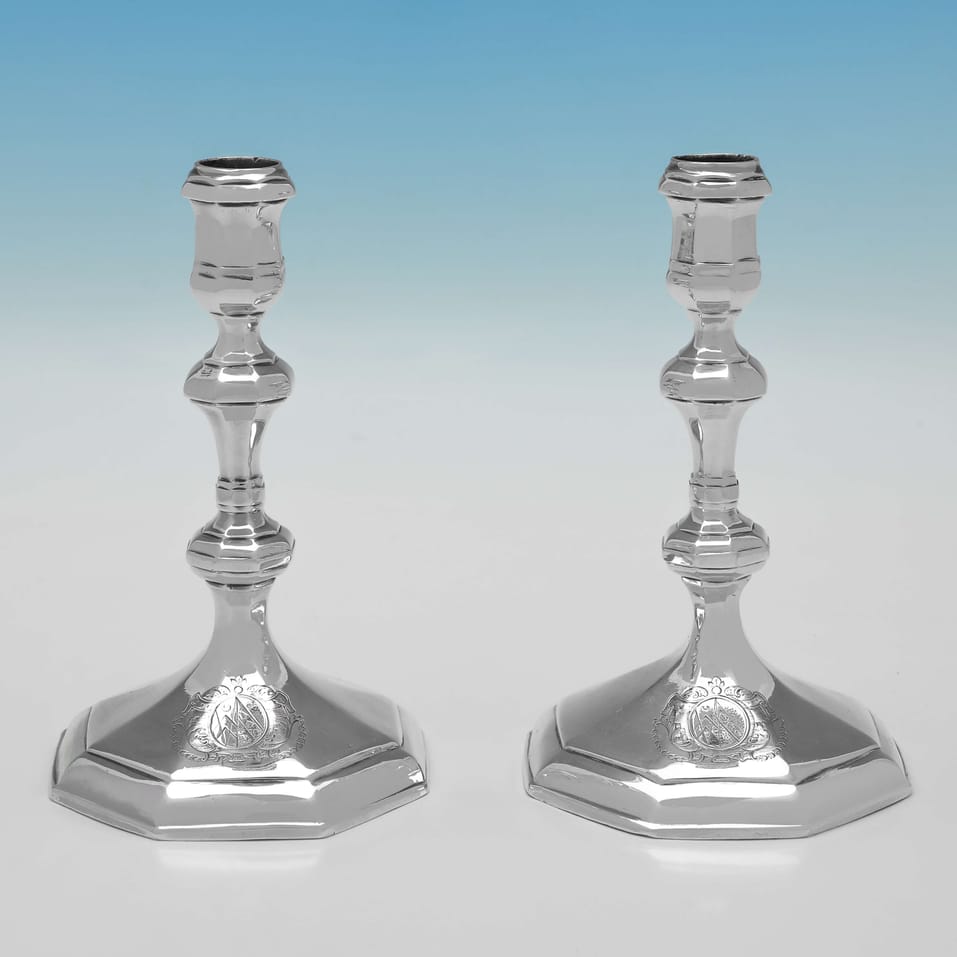 Antique Britannia Standard Silver Pair of Candlesticks - Matthew Cooper I, hallmarked in 1709 - Queen Anne