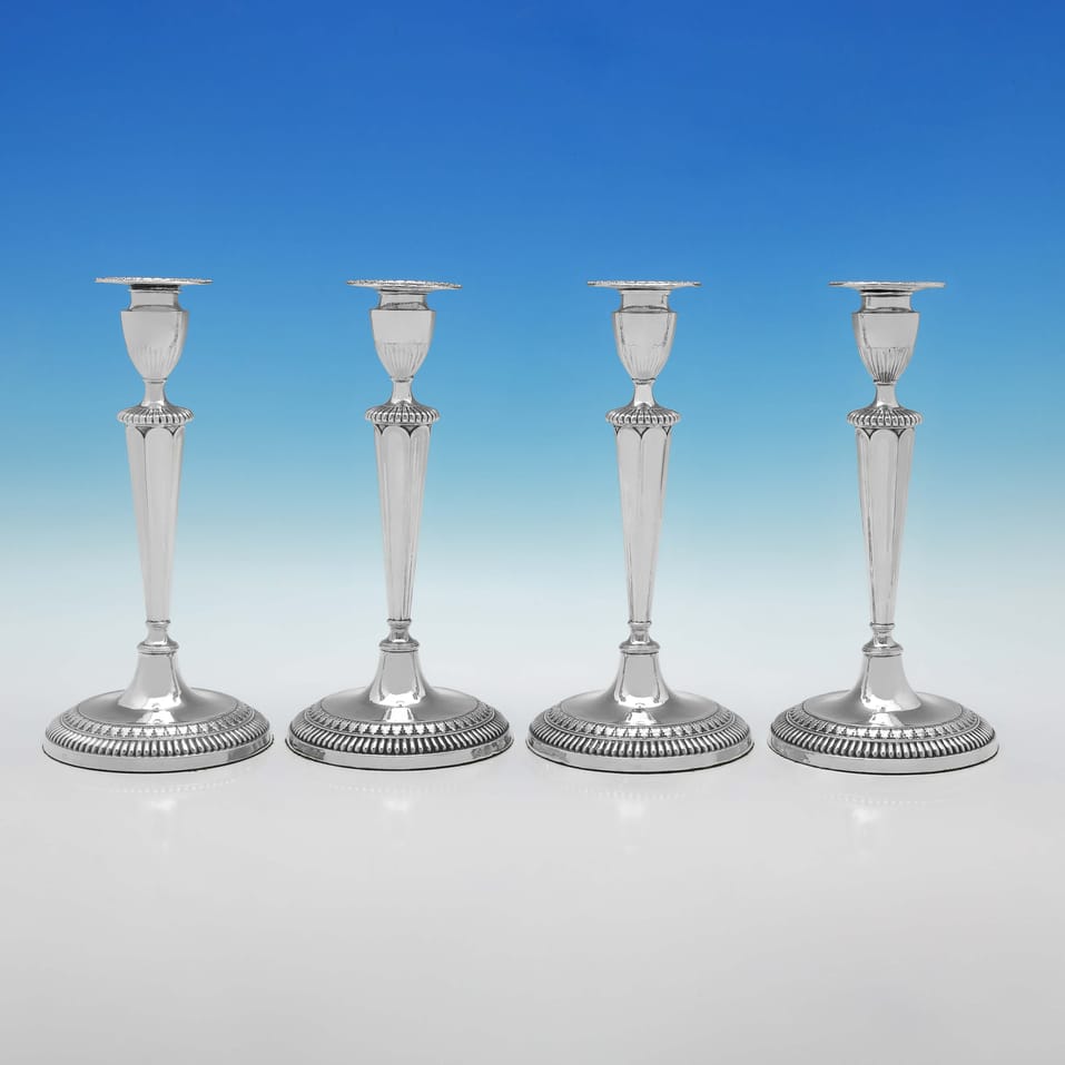 Antique Old Sheffield Plate Set of 4 Candlesticks - made circa 1790 - George III