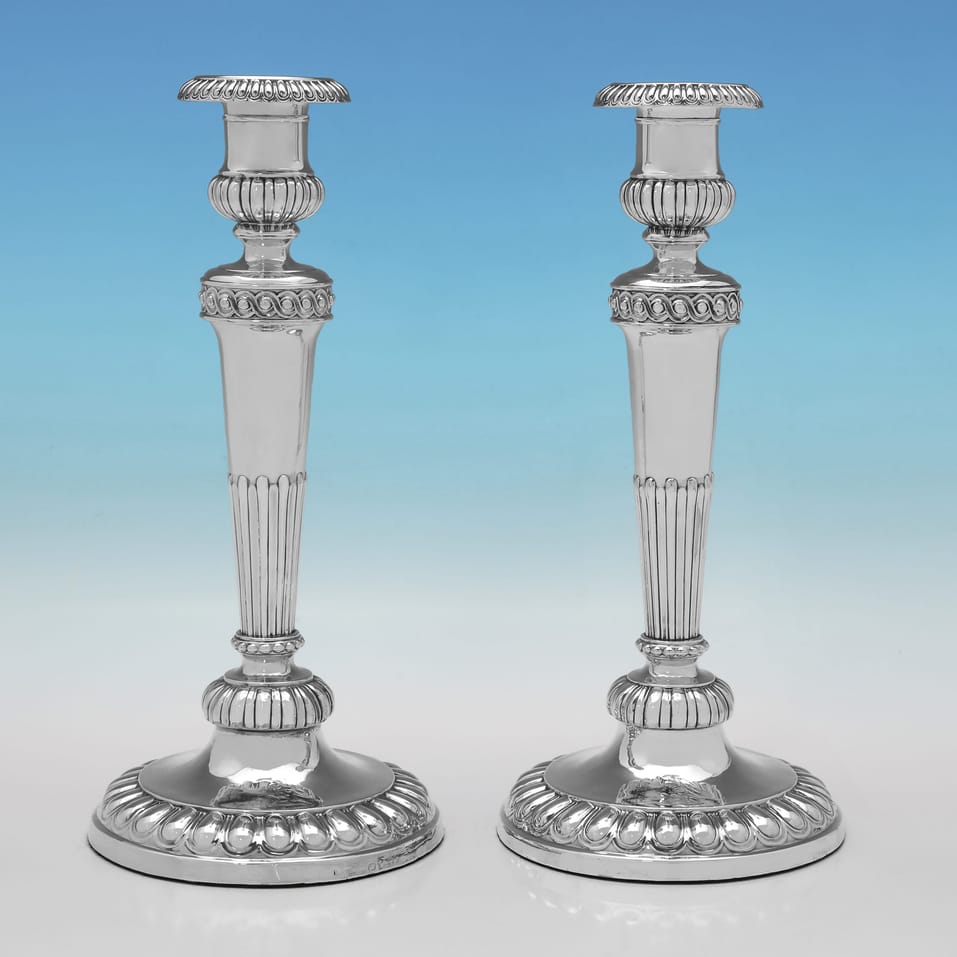 Antique Sterling Silver Pair of Candlesticks - John Roberts & Co., hallmarked in 1807 Sheffield - George III