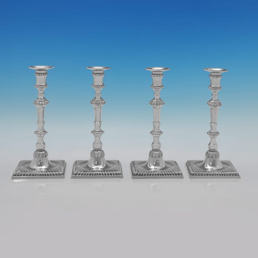 Sterling Silver Set of 4 Cast Candlesticks - Gowland Brothers, hallmarked in 1966 London - Elizabeth II