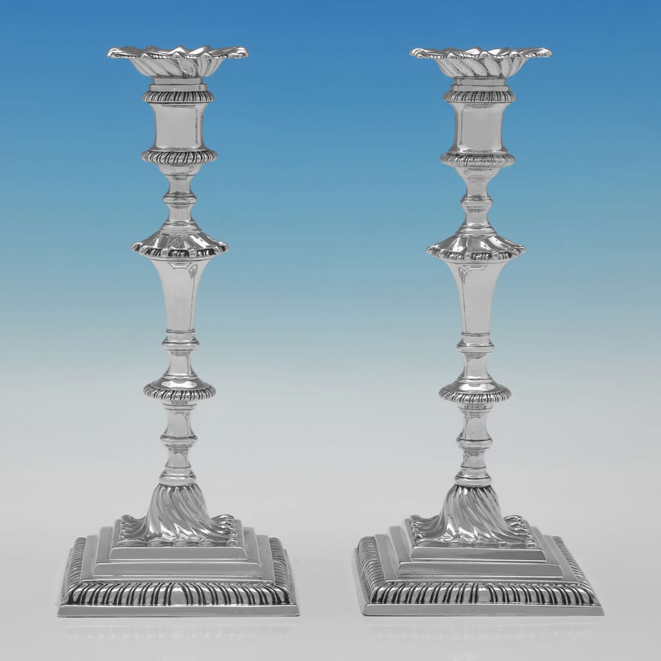 Antique Sterling Silver Pair of Candlesticks - Elizabeth Cooke, hallmarked in 1763 London - George III