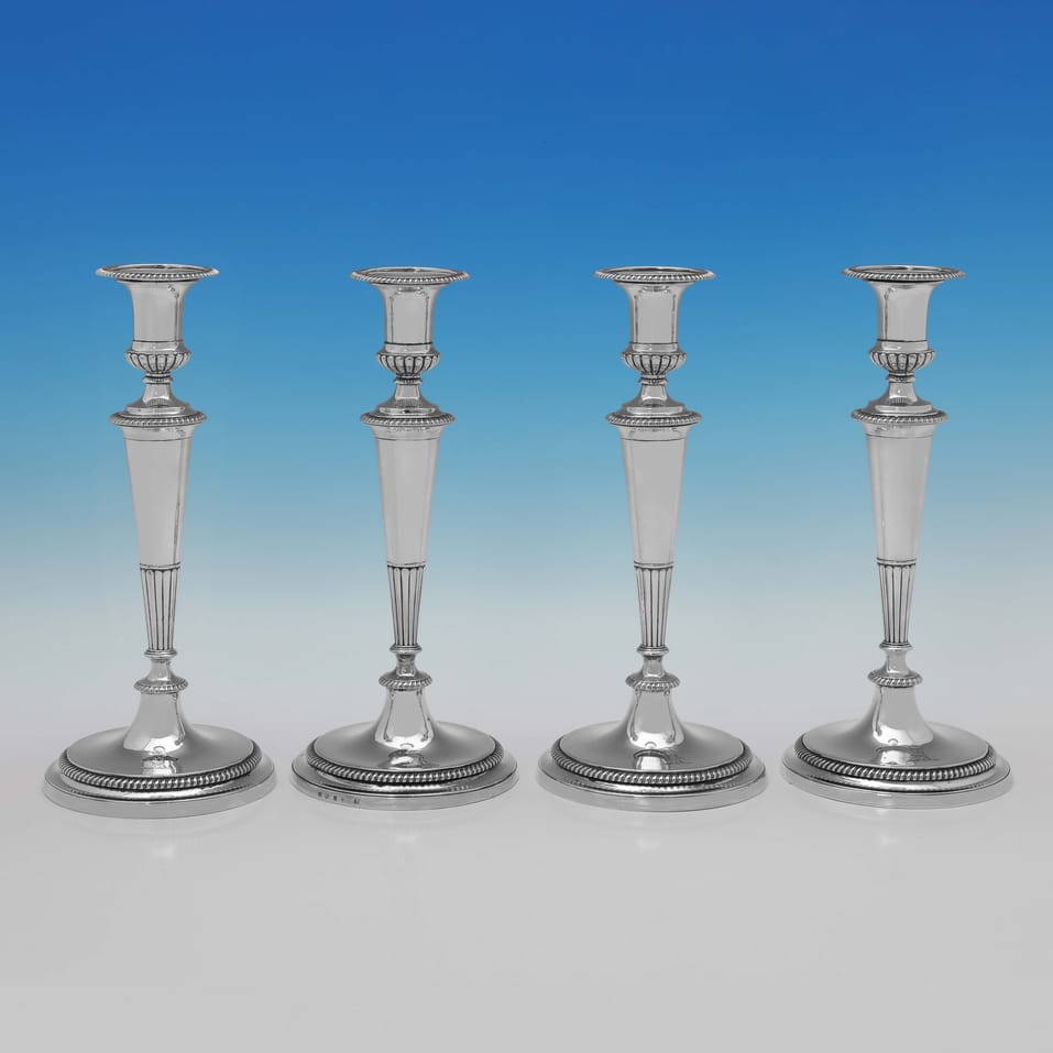 Antique Sterling Silver Set of 4 Candlesticks - John Scofield, hallmarked in 1798 London - George III