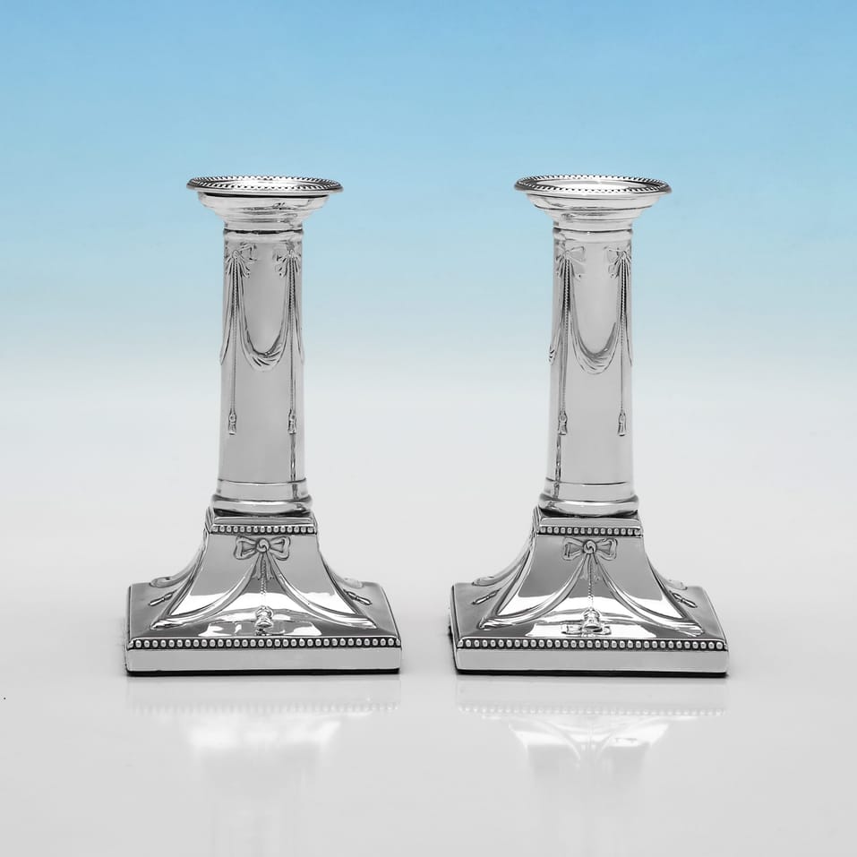 Antique Sterling Silver Pair of Candlesticks - Thomas Bradbury, hallmarked in 1901 London - Edwardian - Image 1