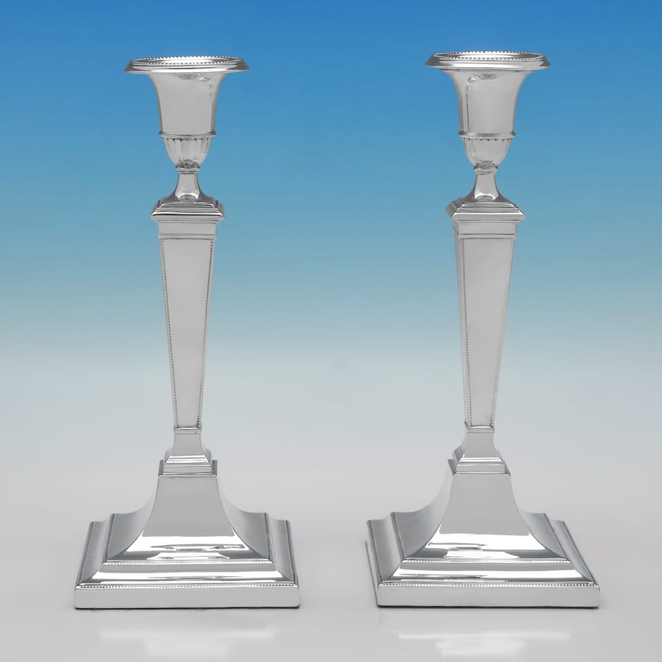 Sterling Silver Pair of Candlesticks - Hawksworth Eyres & Co., hallmarked in 1924 Sheffield - George V