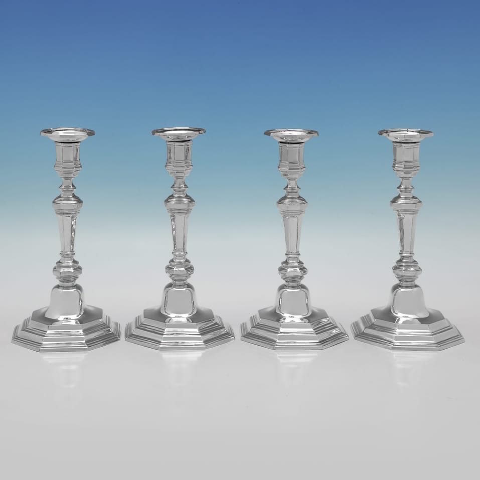 Antique Britannia Standard Silver Set of 4 Candlesticks - Charles Stuart Harris, hallmarked in 1893 London - Victorian