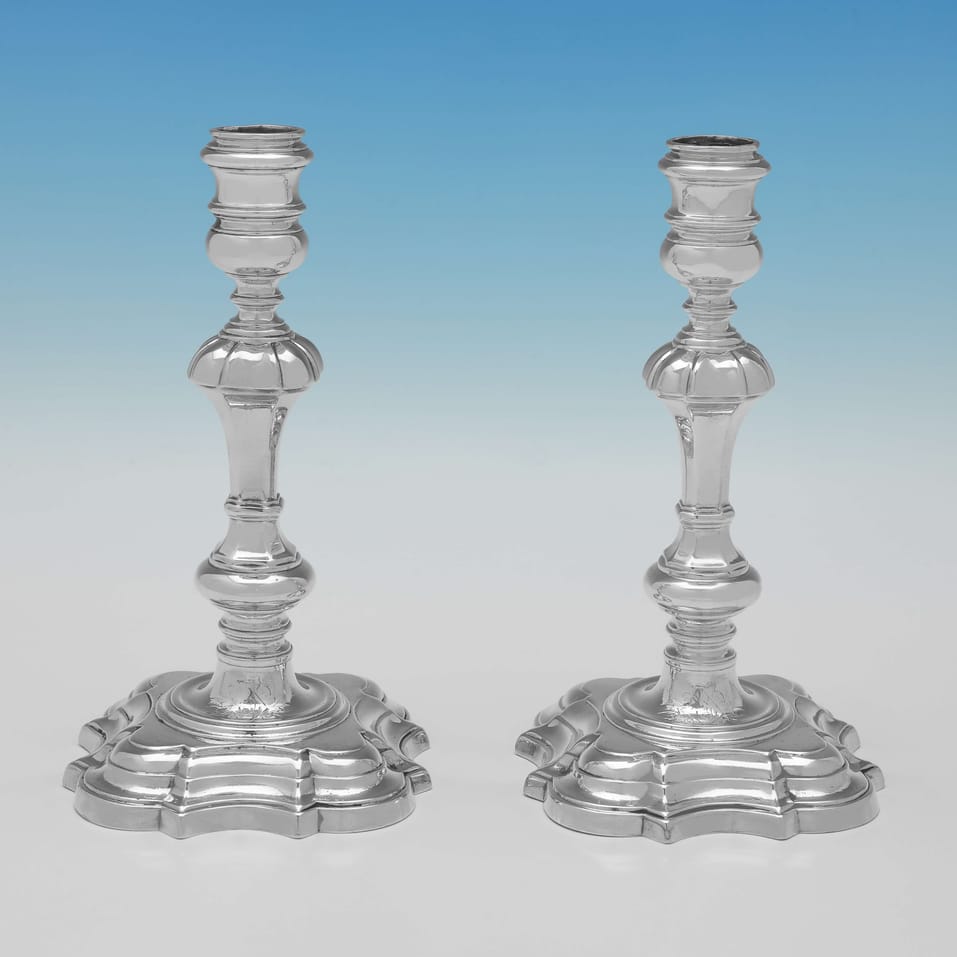 Antique Sterling Silver Pair of Candlesticks - John White, hallmarked in 1739 London - George II