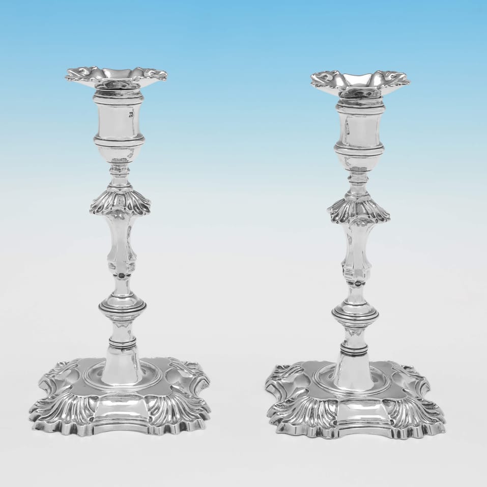 Antique Sterling Silver Pair of Candlesticks - William Gould, hallmarked in 1751 London - George II