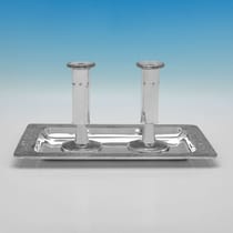 Sterling Silver Candlestick & Tray Set - John James Mcgreal, hallmarked in 1977 London - Elizabeth II - Thumbnail 2