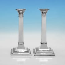 Antique Sterling Silver Pair of Candlesticks - Thomas Bradbury, hallmarked in 1921 Sheffield - George V - Thumbnail 1