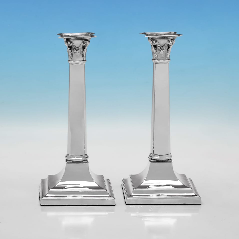 Antique Sterling Silver Pair of Candlesticks - Thomas Bradbury, hallmarked in 1921 Sheffield - George V - Image 1