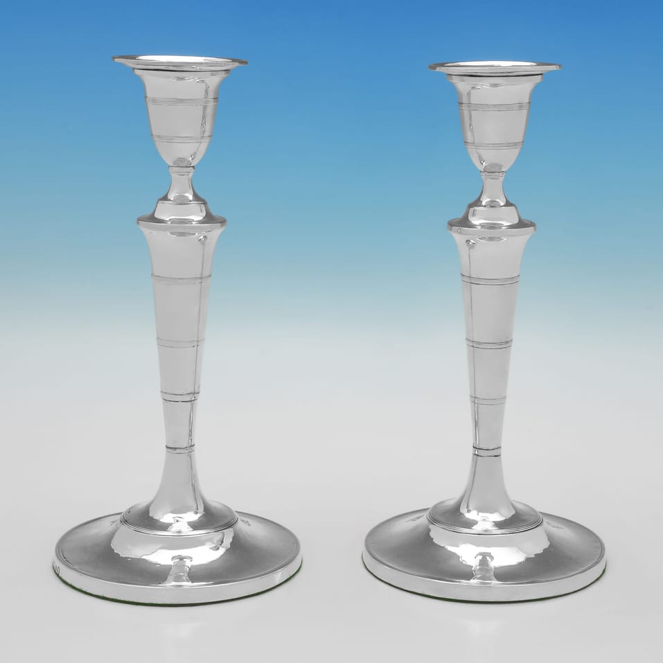 Antique Sterling Silver Pair of Candlesticks - John Parsons & Co., hallmarked in 1792 Sheffield - George III