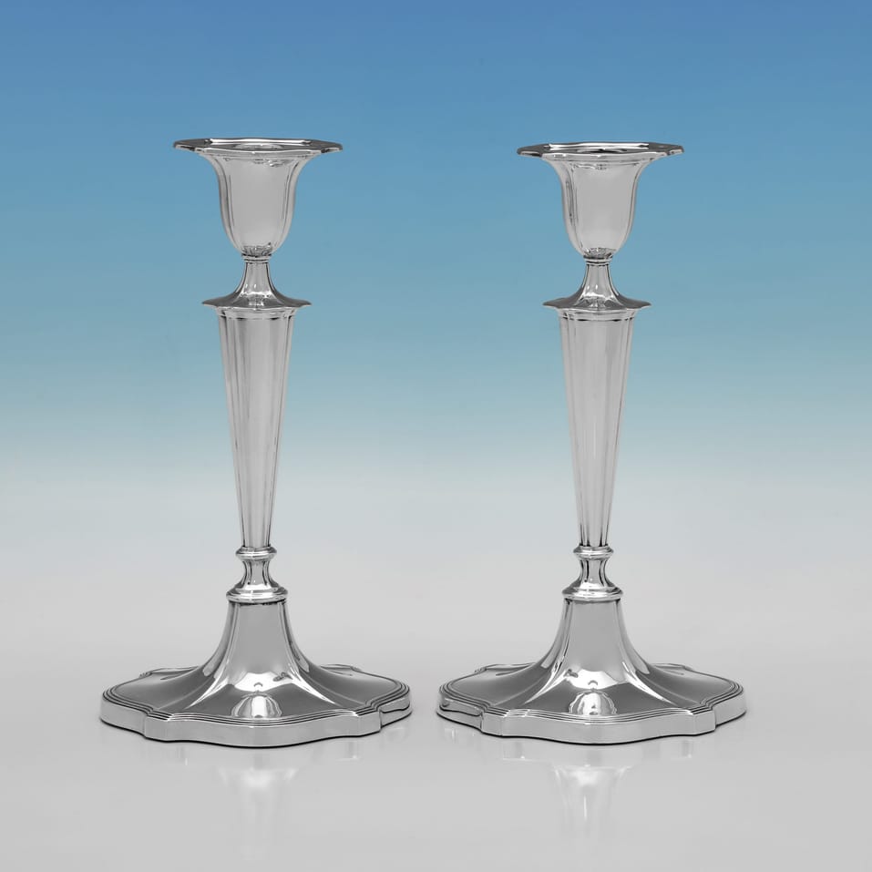 Antique Sterling Silver Pair of Candlesticks - Walker & Hall, hallmarked in 1920 Sheffield - George V