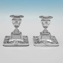 Antique Sterling Silver Pair of Candlesticks - Fordham & Faulkner, hallmarked in 1904 Sheffield - Edwardian - Thumbnail 1