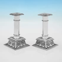 Antique Sterling Silver Pair of Candlesticks - William Leuchars, hallmarked in 1886 London - Victorian - Thumbnail 1