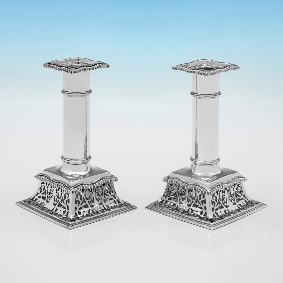 Antique Sterling Silver Pair of Candlesticks - William Leuchars, hallmarked in 1886 London - Victorian