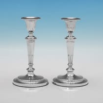 Antique Sterling Silver Pair of Candlesticks - Thomas Bradbury, hallmarked in 1917 Sheffield - George V - Thumbnail 1