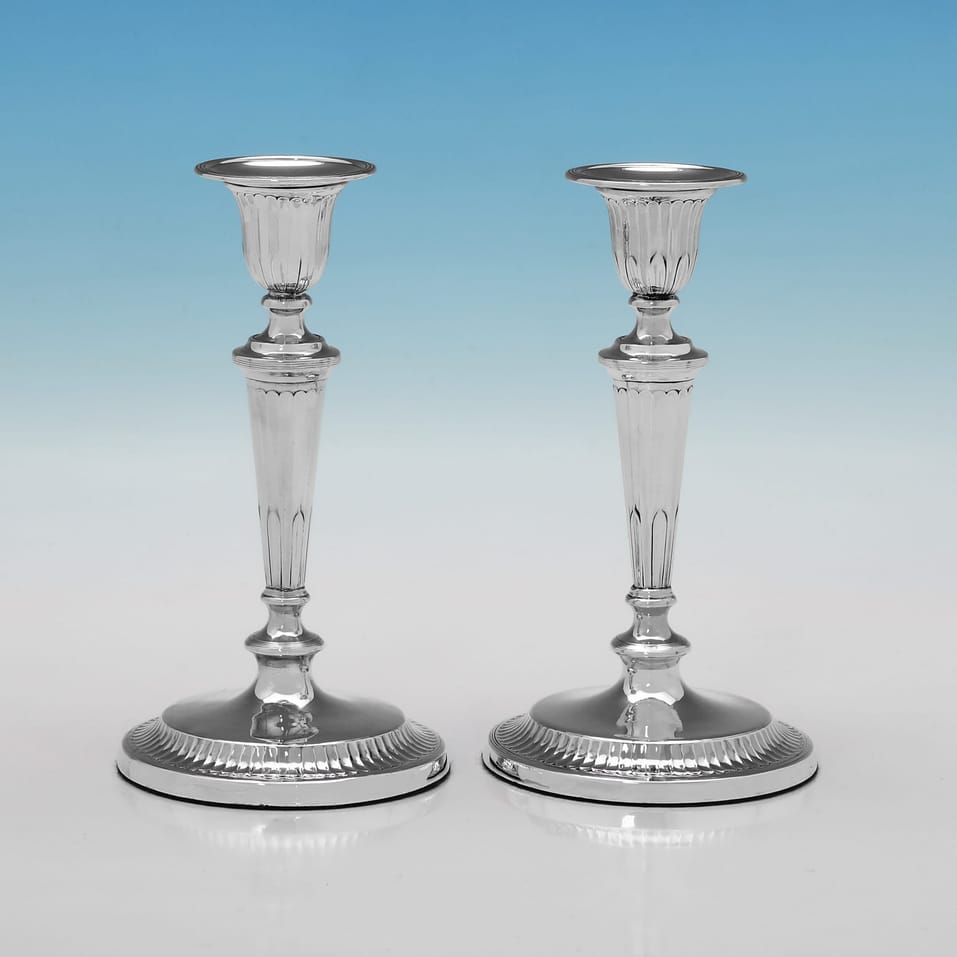 Antique Sterling Silver Pair of Candlesticks - Thomas Bradbury, hallmarked in 1917 Sheffield - George V