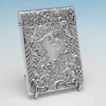 Antique Sterling Silver Card Case - William Comyns, hallmarked in 1895 London - Victorian - Thumbnail 1