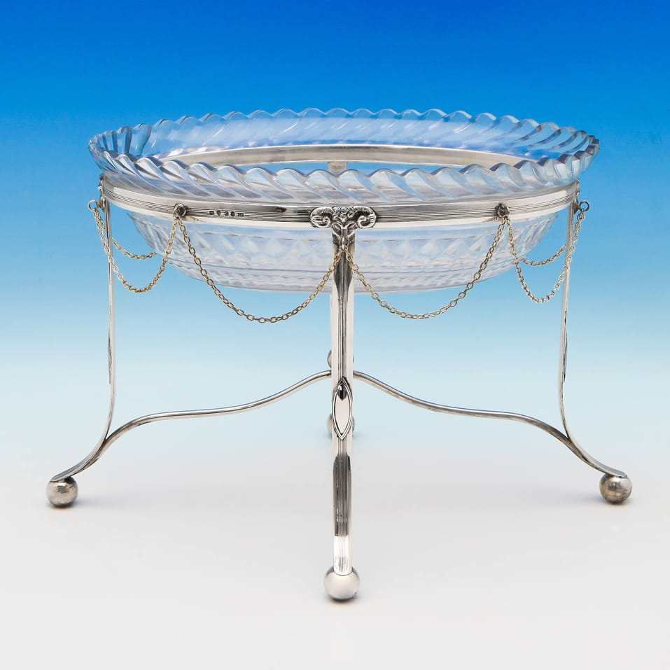 Antique Sterling Silver & Glass Centrepiece - John Touliet, hallmarked in 1798 London - George III