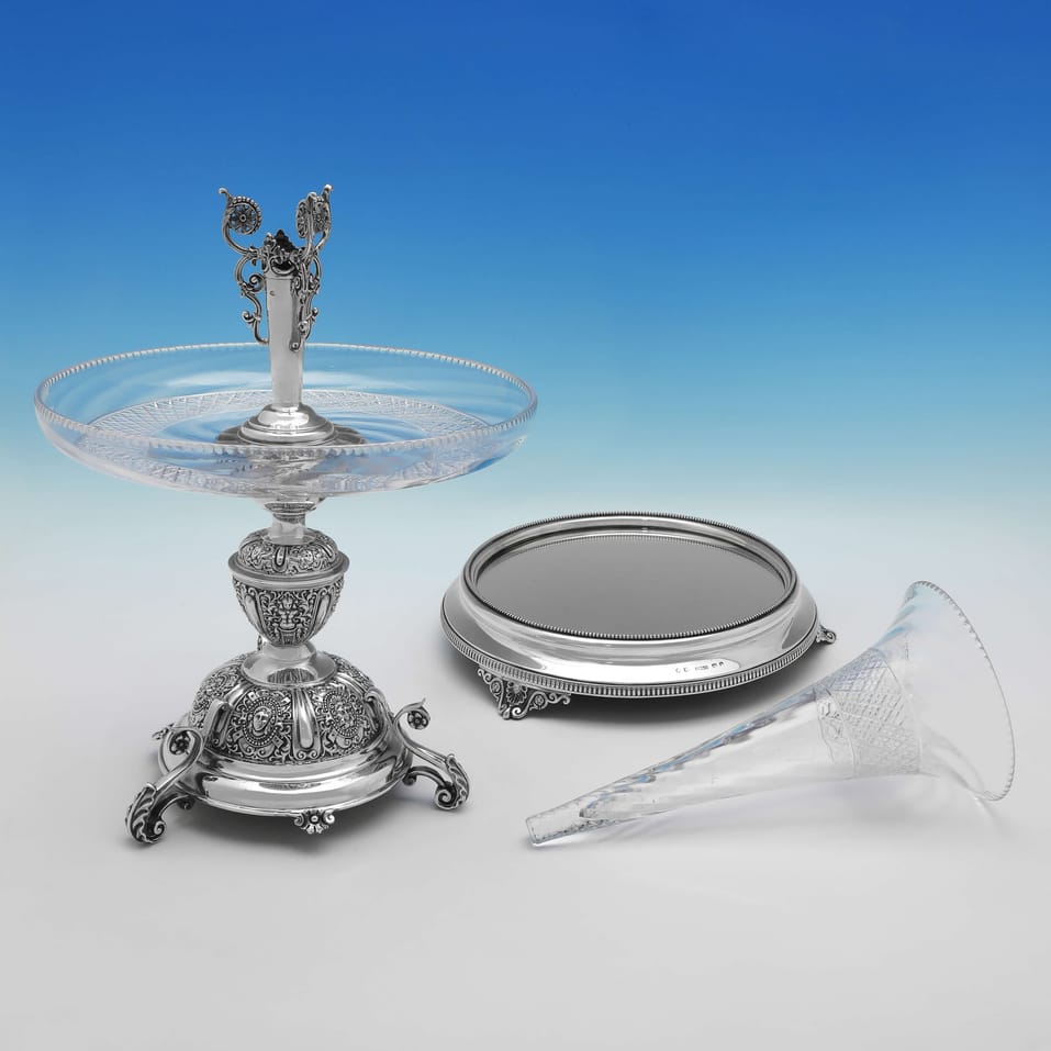 Antique Sterling Silver & Glass Centrepiece - Samuel Smily & Horace Woodward & Co., hallmarked in 1876 London - Victorian - Image 2