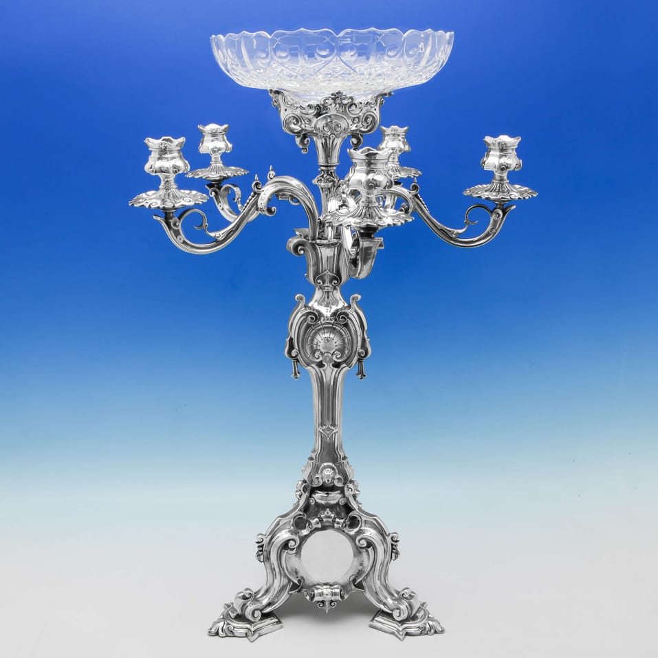 Antique Sterling Silver & Glass Centrepiece - Barnards, hallmarked in 1854 London - Victorian