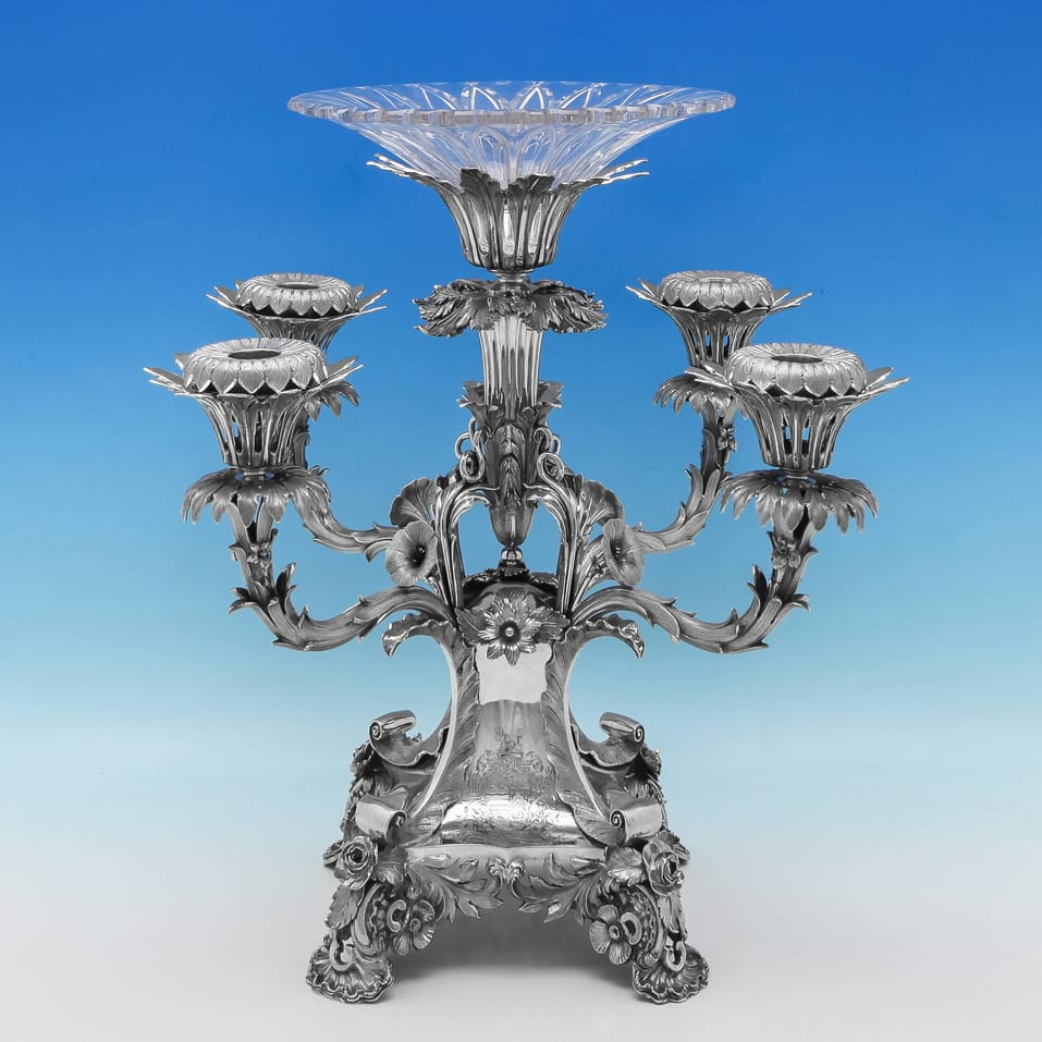 Antique Sterling Silver & Glass Centrepiece - Robinson, Edkins & Aston, hallmarked in 1834 Birmingham - William IV - Image 2