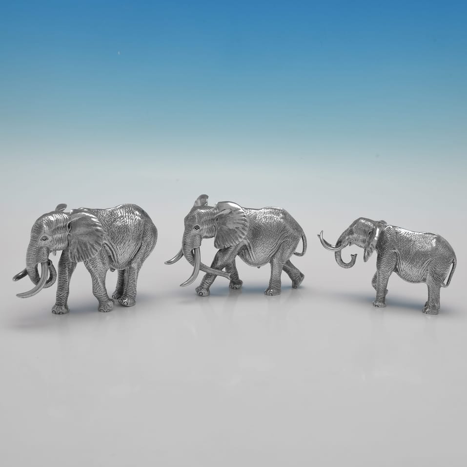 Sterling Silver Suite of Elephants and Tree Candle Holders - Patrick Mavros, made circa 2000 London - Elizabeth II - Image 11