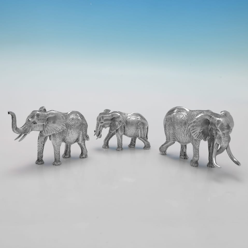 Sterling Silver Suite of Elephants and Tree Candle Holders - Patrick Mavros, made circa 2000 London - Elizabeth II - Image 12