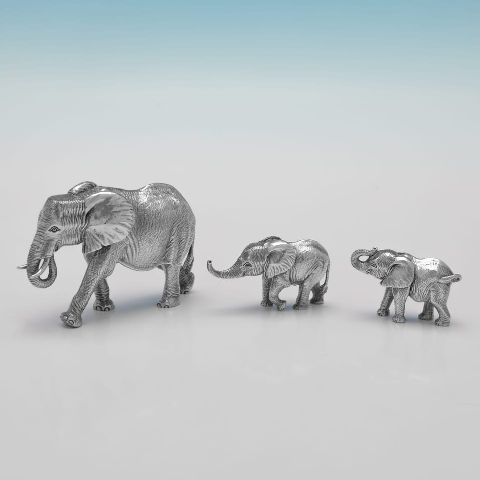 Sterling Silver Suite of Elephants and Tree Candle Holders - Patrick Mavros, made circa 2000 London - Elizabeth II - Image 13