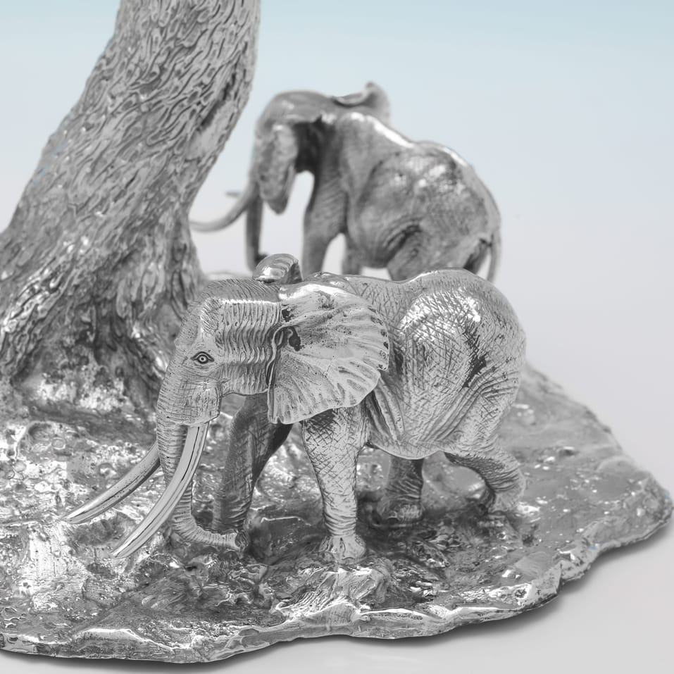 Sterling Silver Suite of Elephants and Tree Candle Holders - Patrick Mavros, made circa 2000 London - Elizabeth II - Image 4