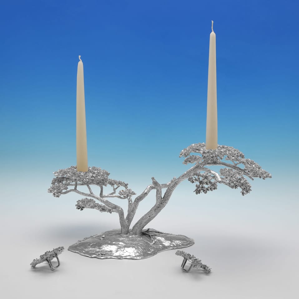 Sterling Silver Suite of Elephants and Tree Candle Holders - Patrick Mavros, made circa 2000 London - Elizabeth II - Image 5