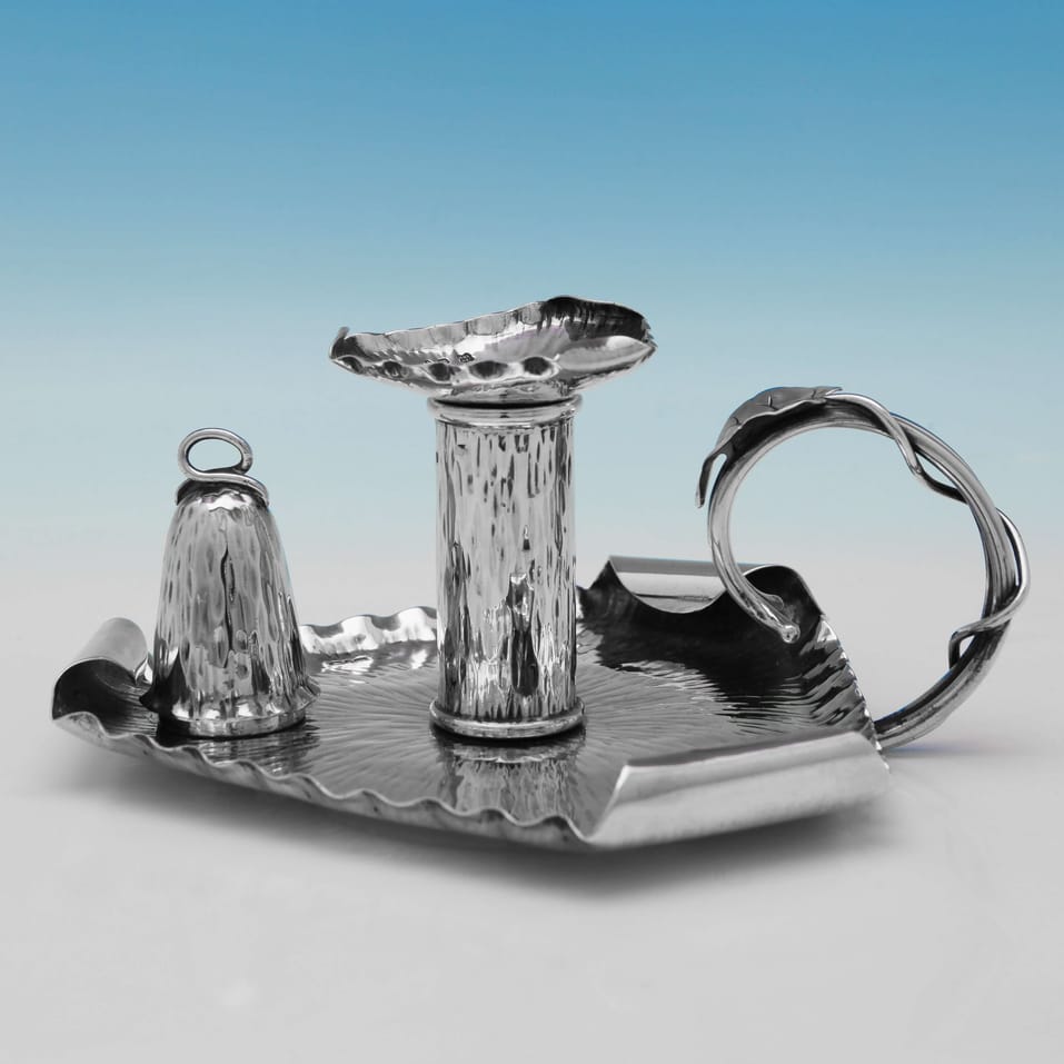 Antique Sterling Silver Naturalistic Chamberstick - Heath & Middleton, hallmarked in 1891 Birmingham - Victorian