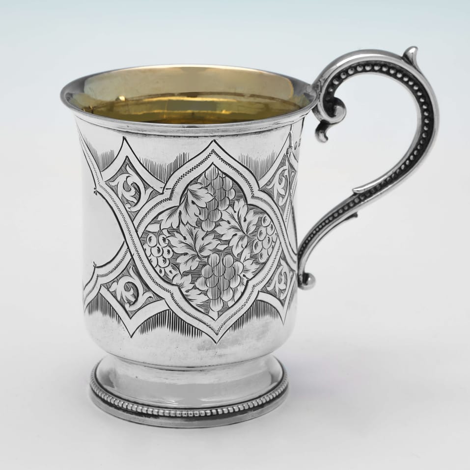 Antique Sterling Silver Christening Mug - Hilliard & Thomason, hallmarked in 1863 Birmingham - Victorian