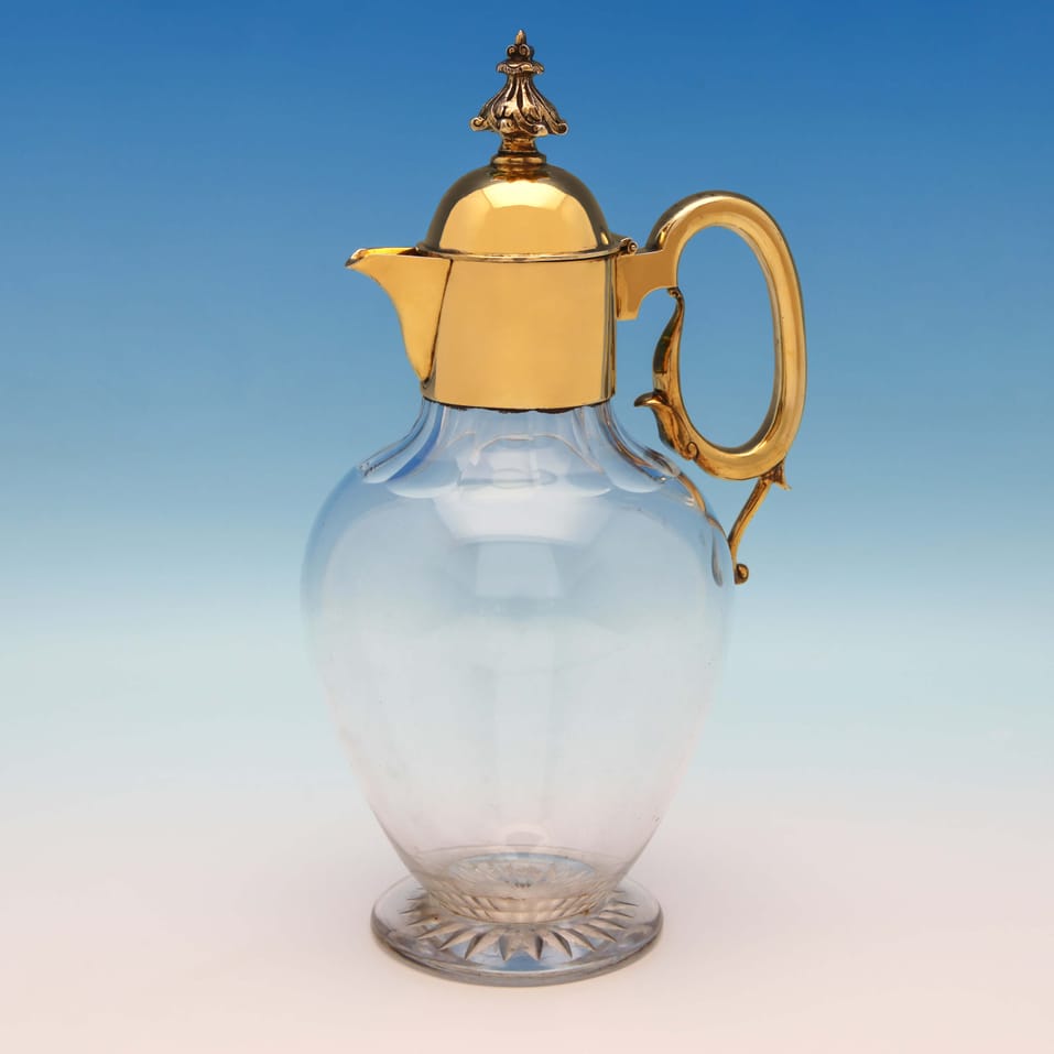 Antique Sterling Silver & Glass Gilt Claret Jug - Slater, Slater & Holland, hallmarked in 1898 London - Victorian