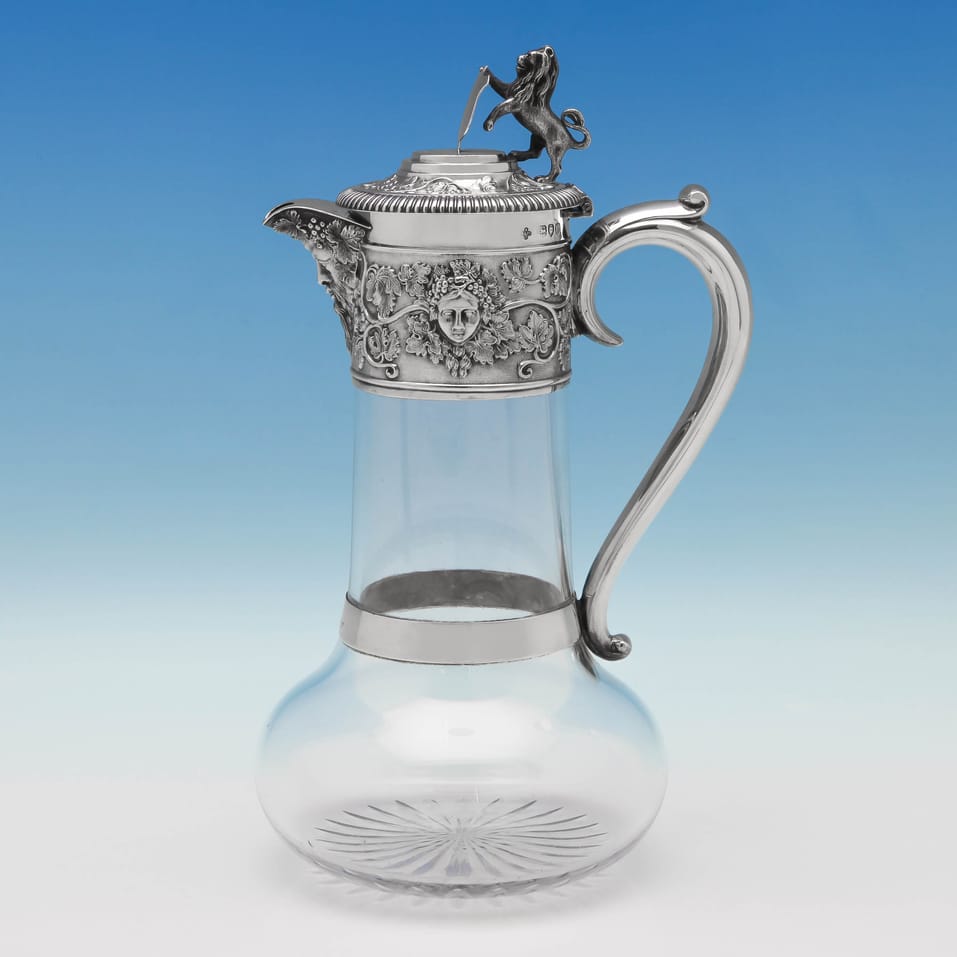 Antique Sterling Silver & Glass Claret Jug - Horace Woodward & Co., hallmarked in 1895 London - Victorian