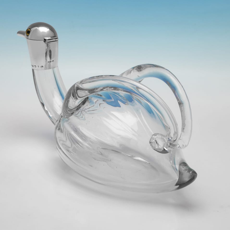 Antique Sterling Silver & Glass Novelty 'Duck' Claret Jug - Saunders & Shepherd, hallmarked in 1892 Birmingham - Victorian - Image 3