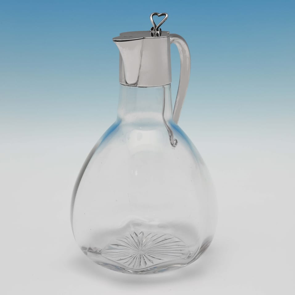 Antique Sterling Silver & Glass Art Nouveau Claret Jug - John Sherwood & Sons, hallmarked in 1903 Birmingham - Edwardian - Image 2