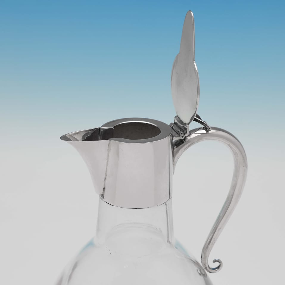 Antique Sterling Silver & Glass Art Nouveau Claret Jug - John Sherwood & Sons, hallmarked in 1903 Birmingham - Edwardian - Image 3