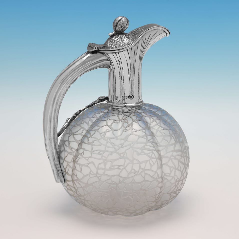 Antique Sterling Silver & Glass Cantaloupe Claret Jug - W. & C. Sissons, hallmarked in 1887 London - Victorian - Image 2