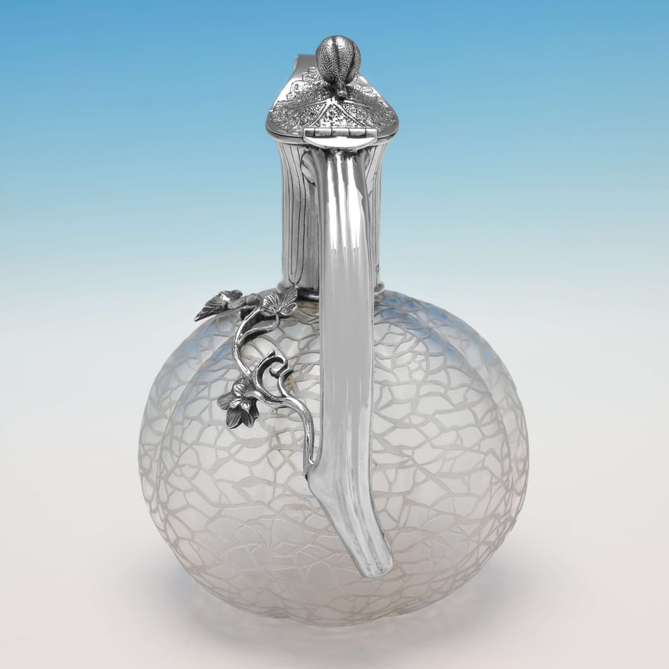 Antique Sterling Silver & Glass Cantaloupe Claret Jug - W. & C. Sissons, hallmarked in 1887 London - Victorian - Image 3