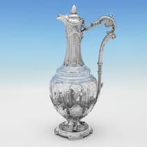 Antique Sterling Silver & Glass Claret Jug - Francis Higgins III, hallmarked in 1898 London - Victorian - Thumbnail 1