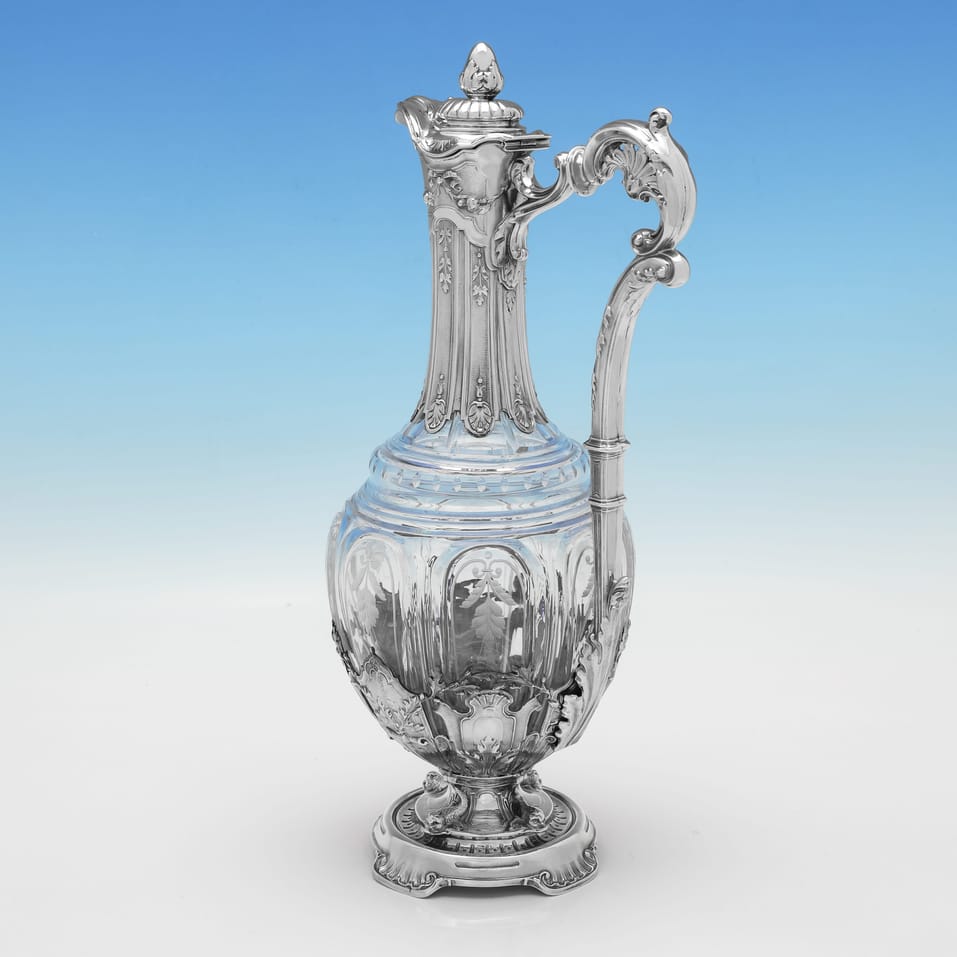 Antique Sterling Silver & Glass Claret Jug - Francis Higgins III, hallmarked in 1898 London - Victorian - Image 3