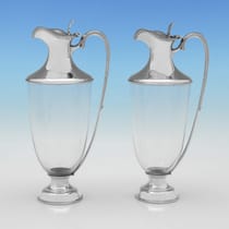 Antique Sterling Silver & Glass Pair of Claret Jugs - W. & C. Sissons, hallmarked in 1918 Sheffield - George V - Thumbnail 1